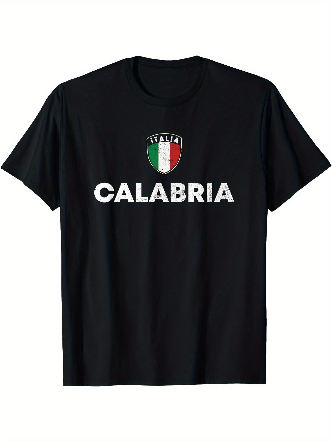 Men's Graphic T-Shirt Calabria Italian Flag Colors With Crest On Black T Shirt