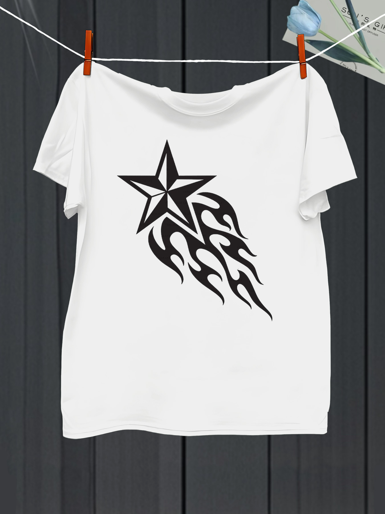 Men's Graphic T-Shirt Bold Tribal Flames Shooting Around Rising Star