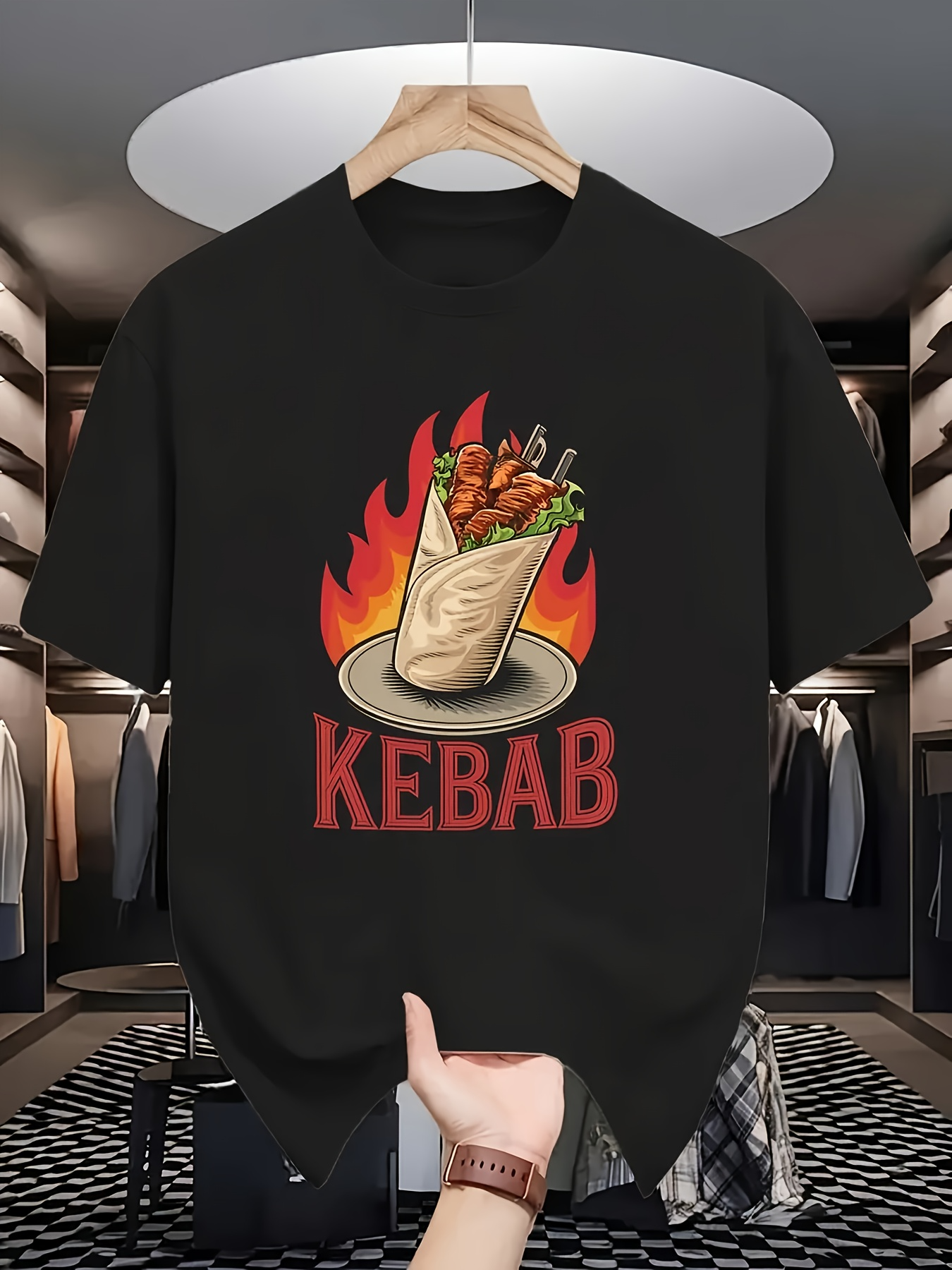 Men's Graphic T-Shirt Kebab Roasted Vegetables With Flames Behind Turkish Food Wrap