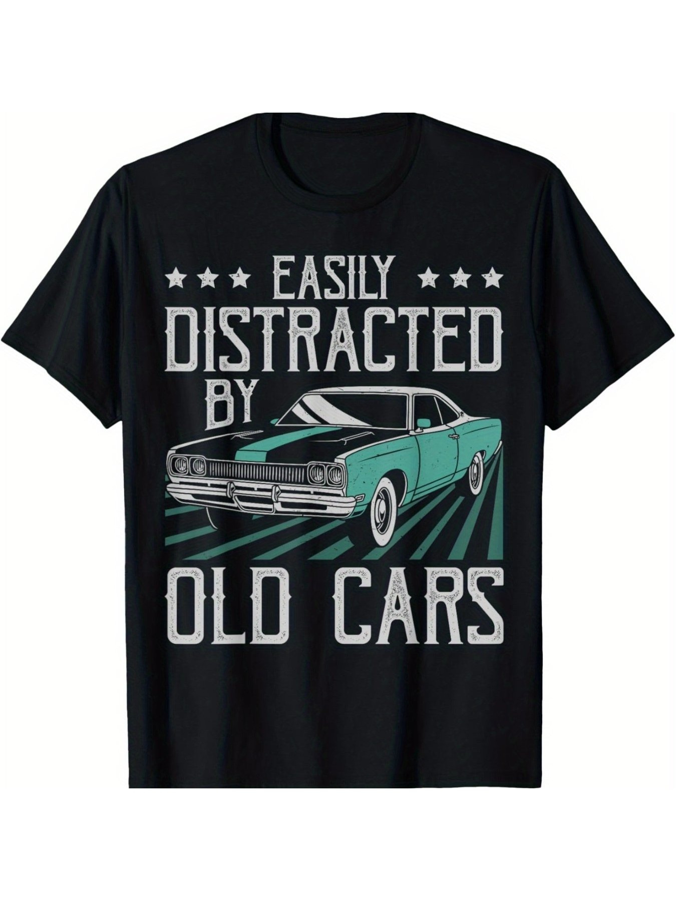 Men's Graphic T-Shirt Easily Distracted By Classic Retro Stars With Vintage Blue Car