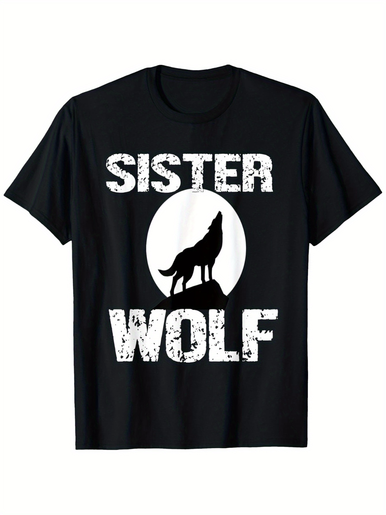 Men's Graphic T-Shirt Sister Wolf Standing Proudly Against Full Moon Howling Wild Wolf