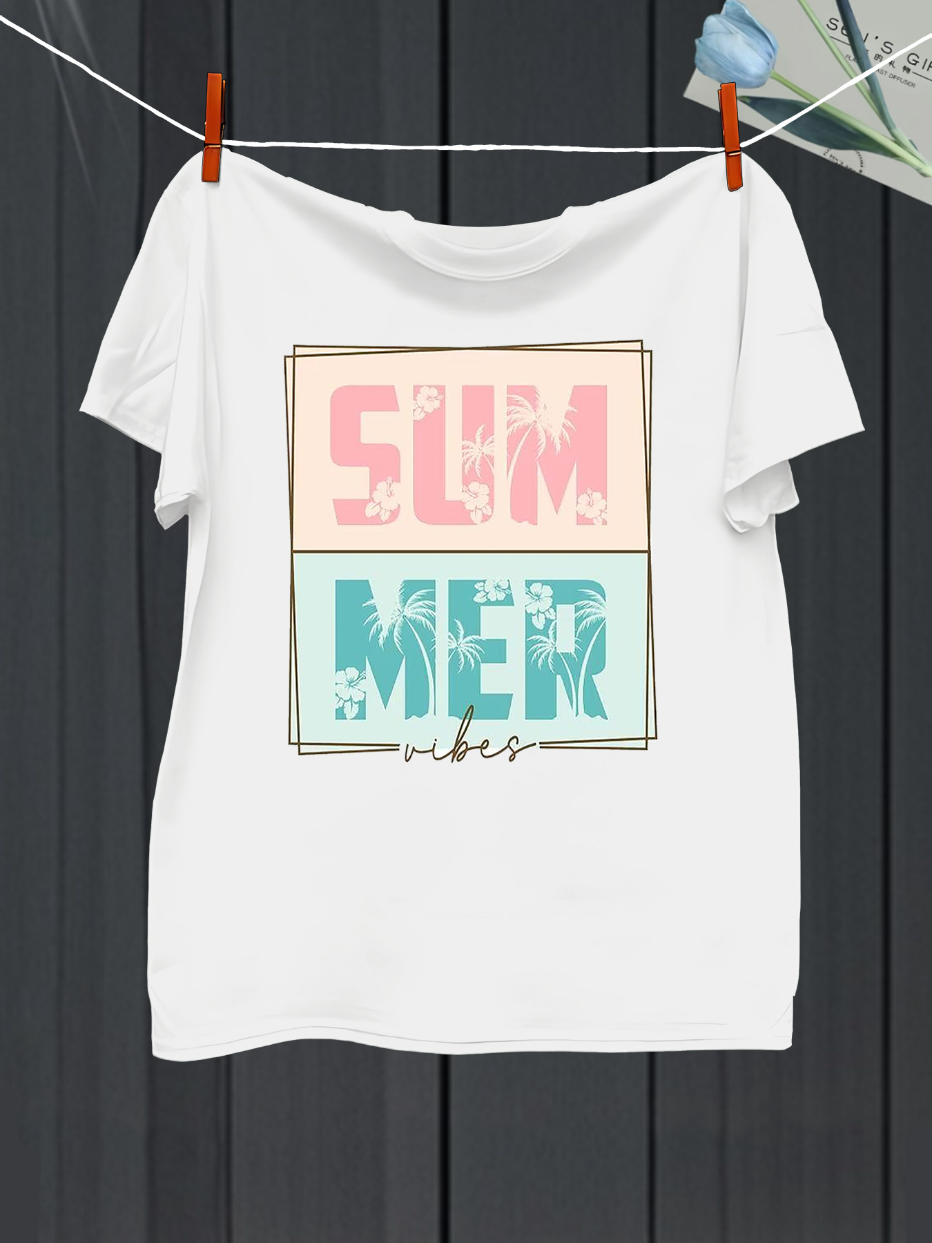 Men's Graphic T-Shirt Summer Vibes Pastel Blocks With Modern Distressed Lettering On White T Shirt