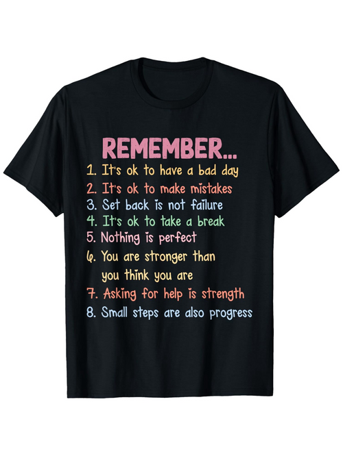 Men's Graphic T-Shirt Remember Pastel Motivational Quotes On A Classic Black Cotton Shirt