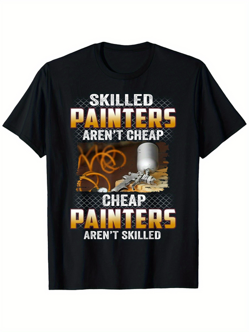 Men's Graphic T-Shirt Skilled Painters With Artistic Spray Cans And Metallic Tools Surrounded By Paint Swirls T Shirt