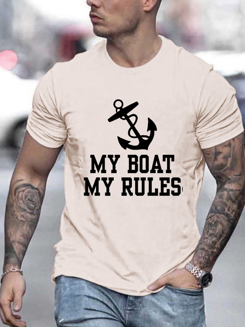 Men's Graphic T-Shirt My Boat My Rules Classic Anchor Graphic On Cotton Short Sleeve Shirt