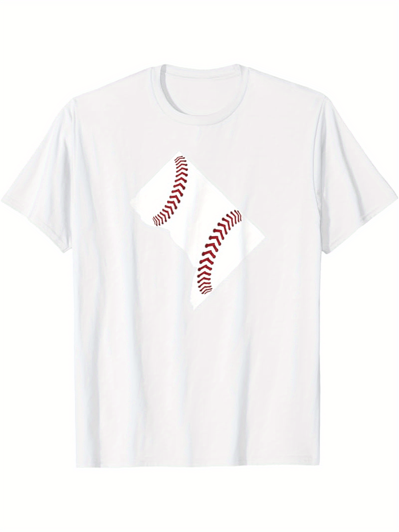 Men's Graphic T-Shirt Minimalist White Tee With Abstract Red Seam Baseball Design