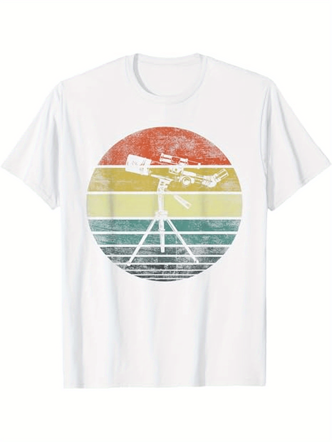 Men's Graphic T-Shirt Retro Sunset Stripes With Silhouetted Stargazing Telescope Tripod
