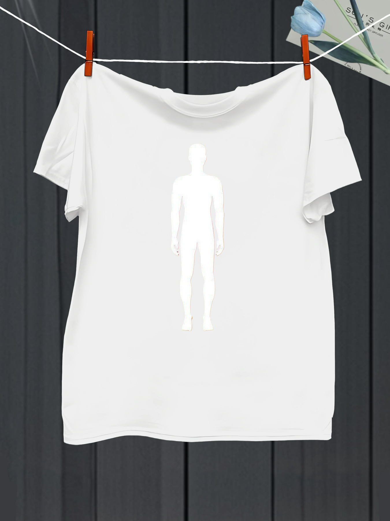 Men's Graphic T-Shirt Outlined Human Figure Silhouette With Minimal White Design On Center