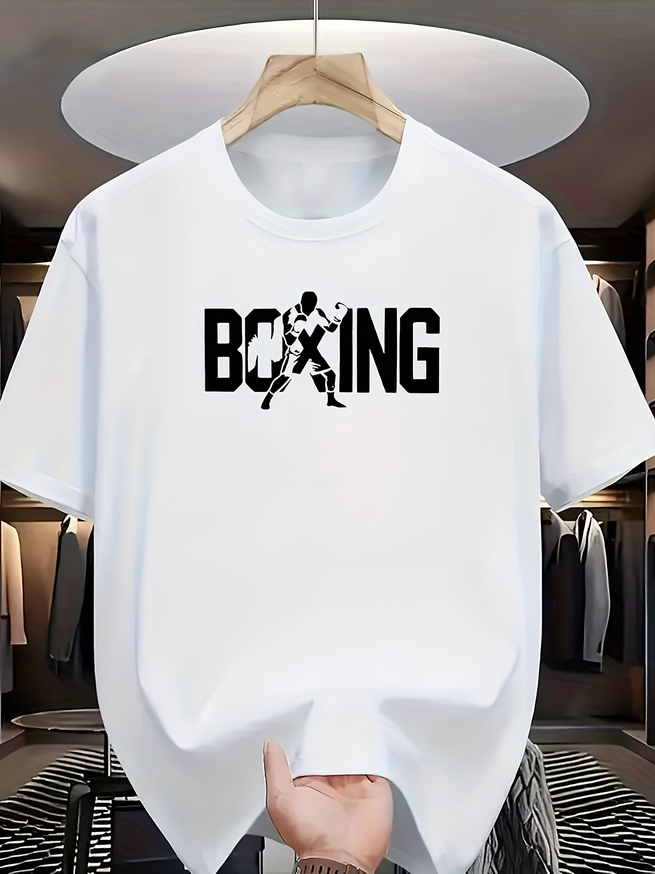Men's Graphic T-Shirt Bold Black Lettering With Athlete Silhouette Inside Boxing Logo