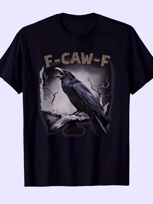 Men's Graphic T-Shirt F Caw F Dark Misty Forest With Perching Raven And Moonlight Branches Raven