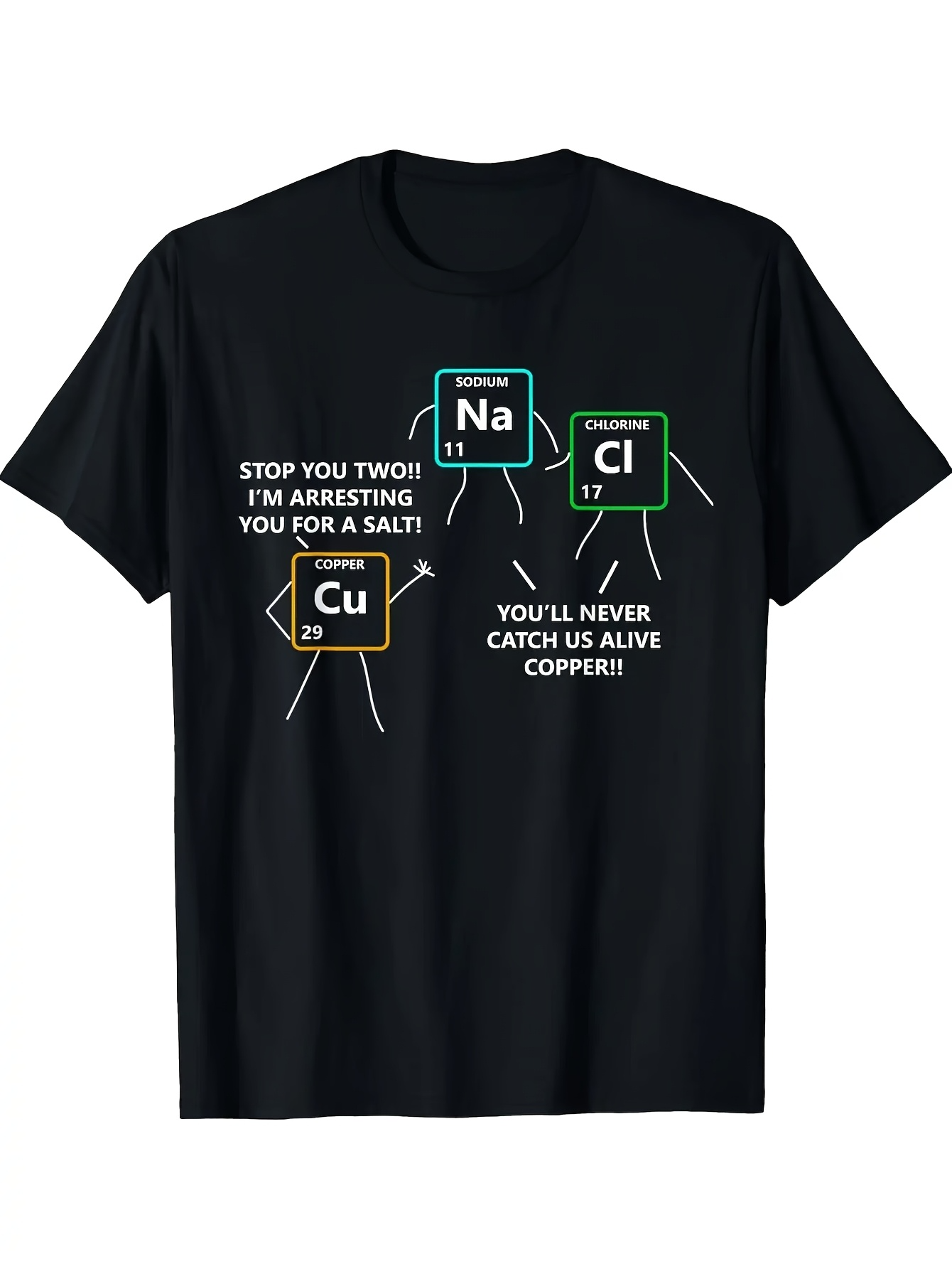 Men's Graphic T-Shirt Funny Cartoon Chemistry Elements With Salt And Copper Characters