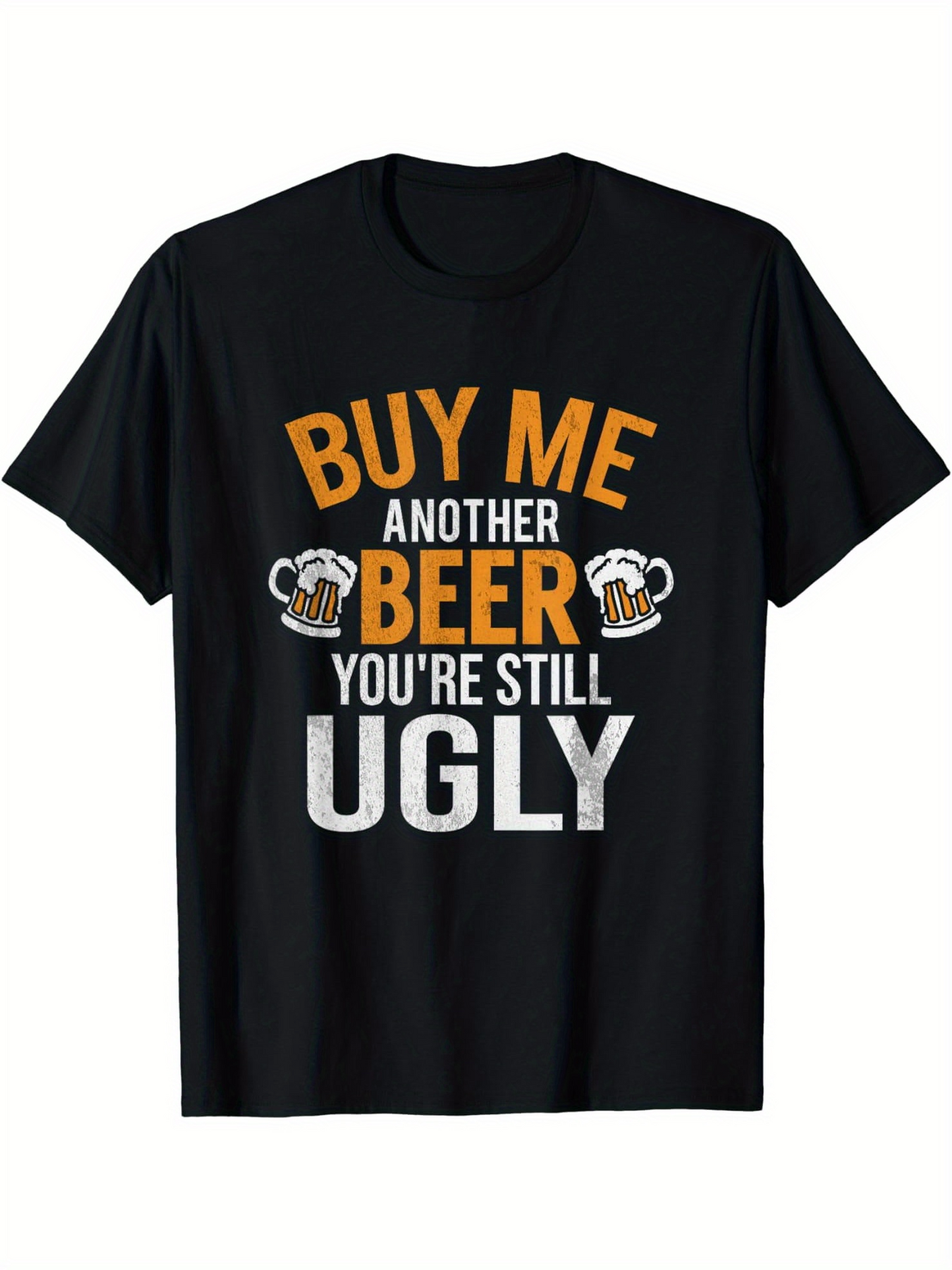Men's Graphic T-Shirt Buy Me Another Beer With Cartoon Beer Mugs On Black Fabric T Shirt