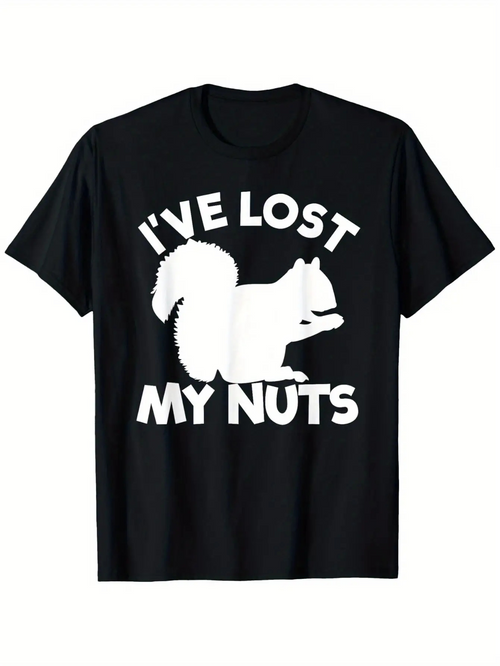 Men's Graphic T-Shirt Ive Lost My Nuts Large White Squirrel Graphic With Bold Playful Statement