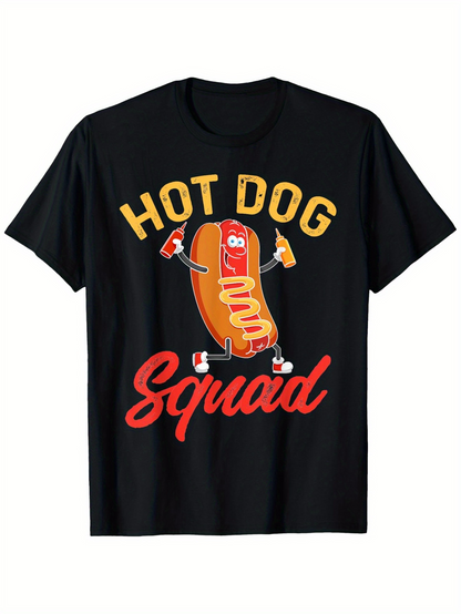 Men's Graphic T-Shirt Hot Dog Squad With Mustard And Ketchup Cheerful Cartoon Hotdog