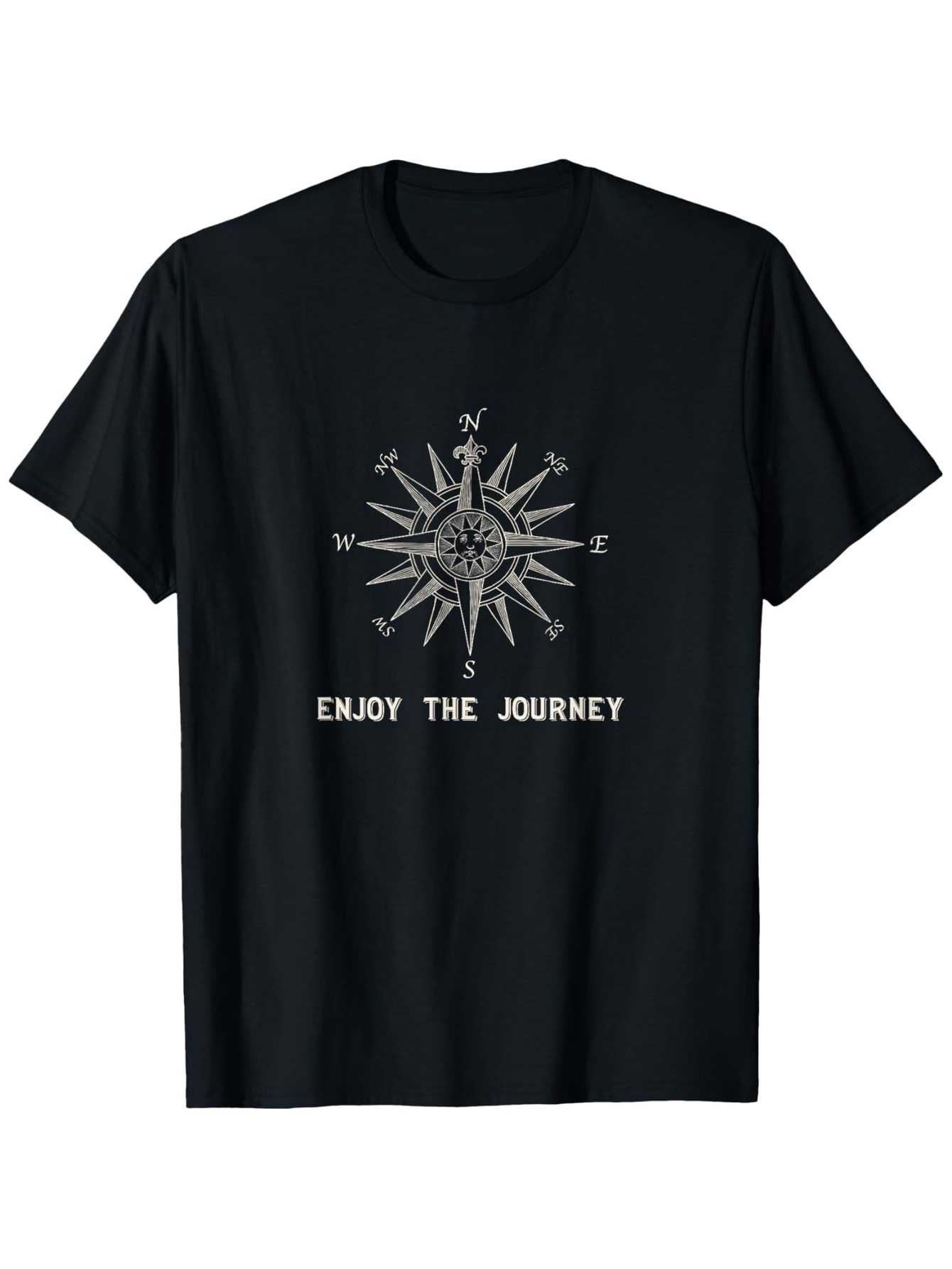 Men's Graphic T-Shirt Enjoy The Journey Vintage Compass Rose Under Glowing Night Sky