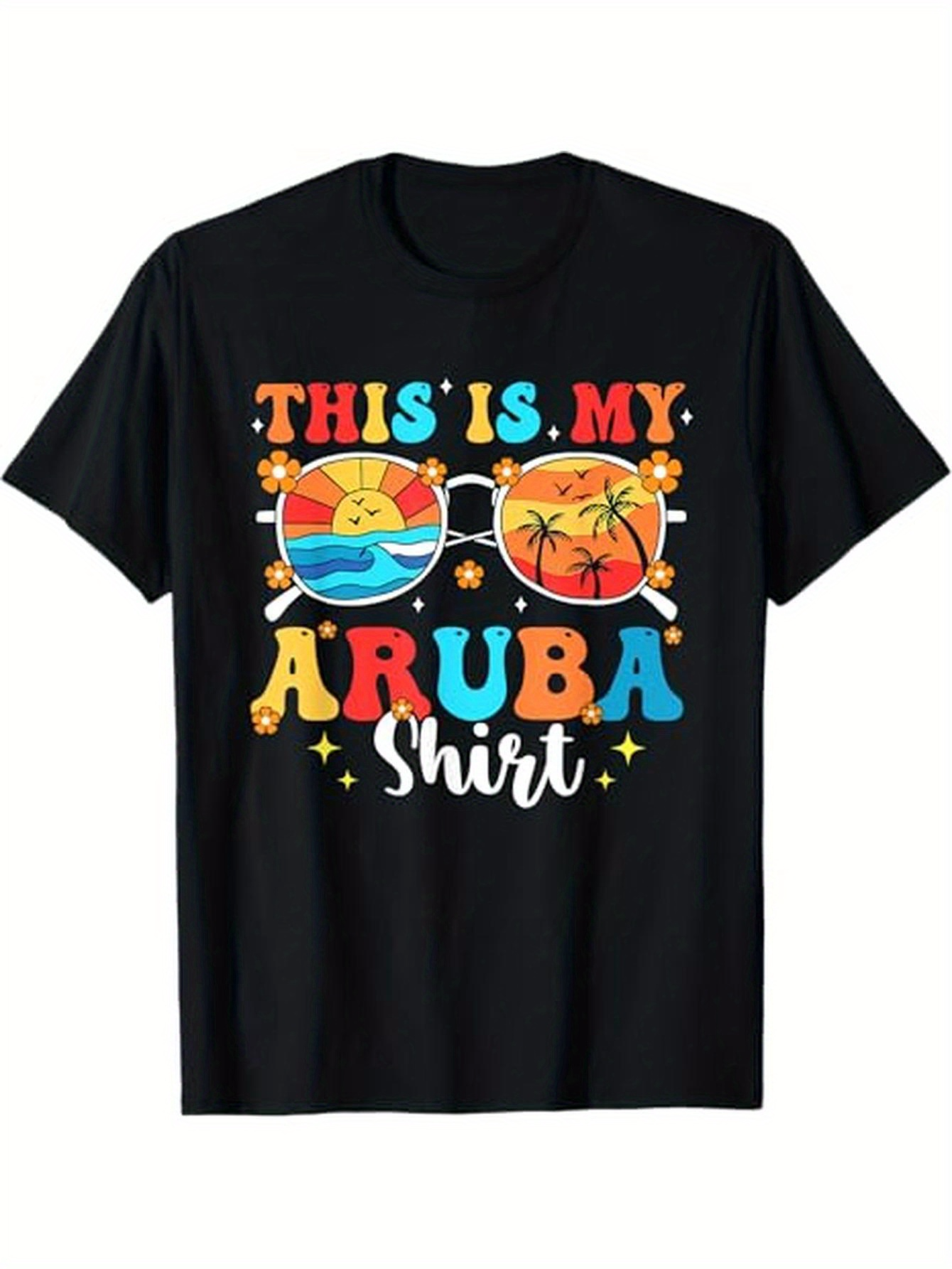 Men's Graphic T-Shirt This Is My Aruba Shirt Vibrant Tropical Sunset Reflected In Colorful Sunglasses