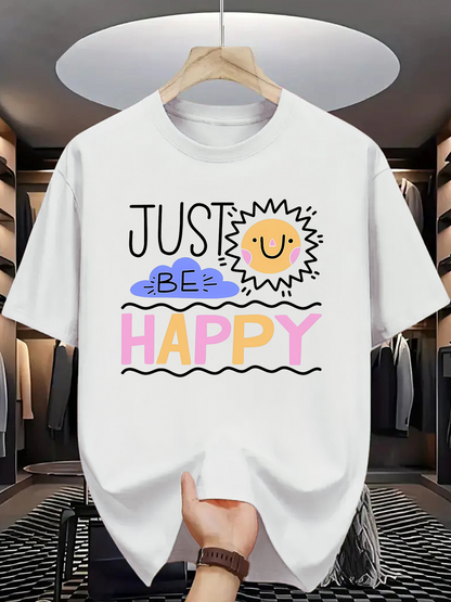 Men's Graphic T-Shirt Just Be Happy With Hand Drawn Cute Sun Clouds Lettering