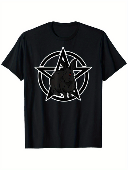 Men's Graphic T-Shirt Dark Geometric Star Symbol With Detailed Animal Silhouette Wolf