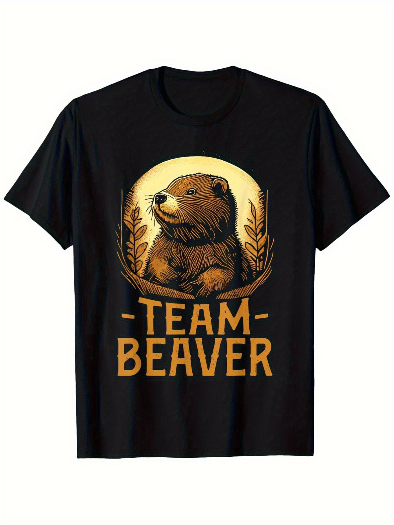 Men's Graphic T-Shirt Team Beaver Sitting Proudly Among Golden Grass Beaver