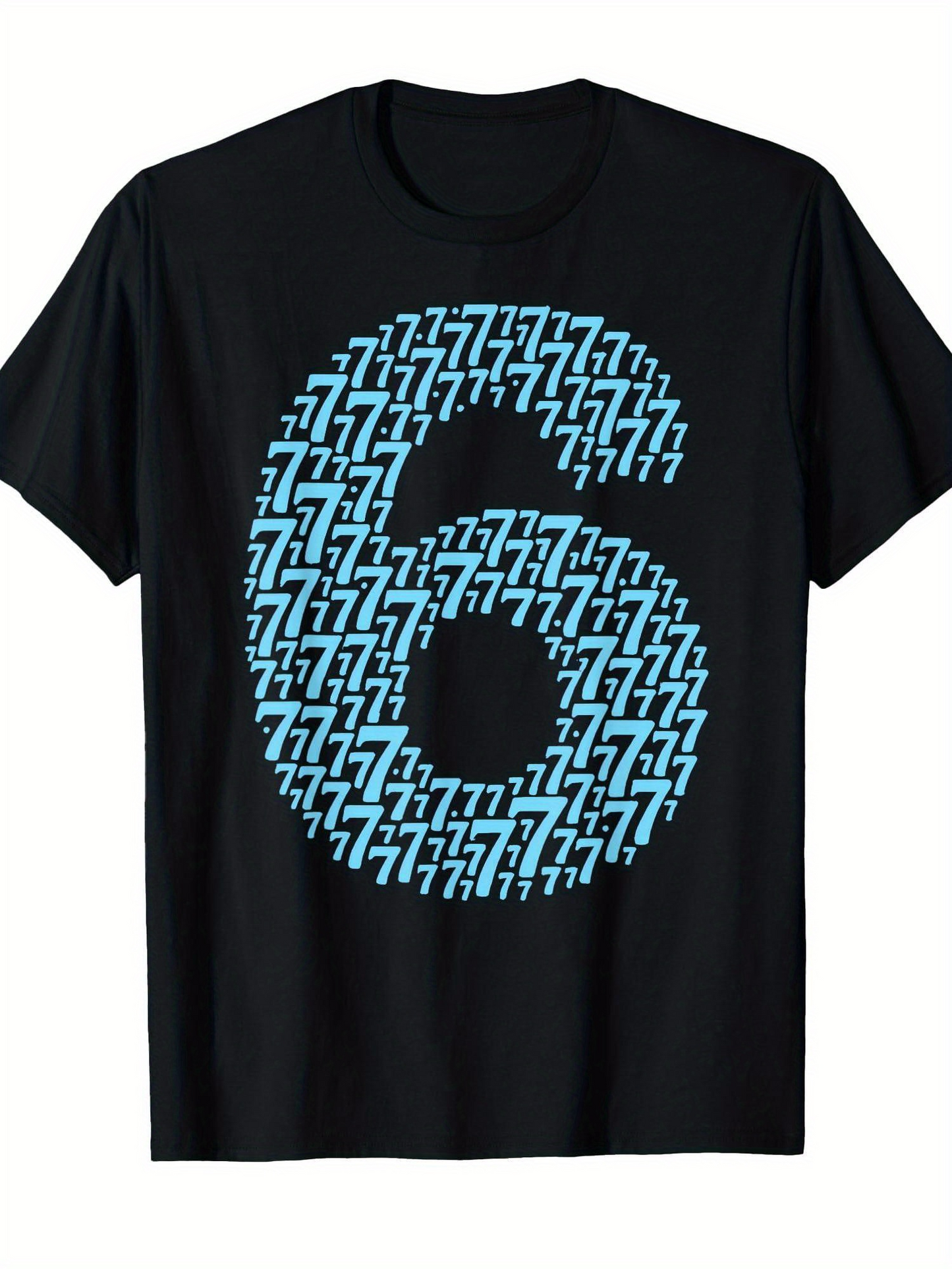 Men's Graphic T-Shirt Blue Sevens Forming Graphic Number On Black Shirt