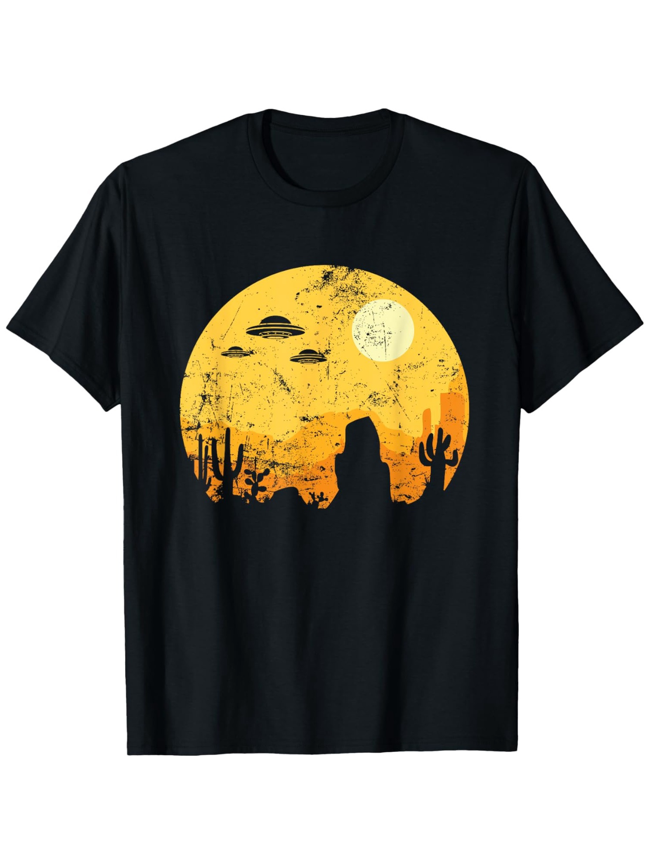 Men's Graphic T-Shirt Desert Sunset With Cacti Under Full Moon And Rock Silhouettes