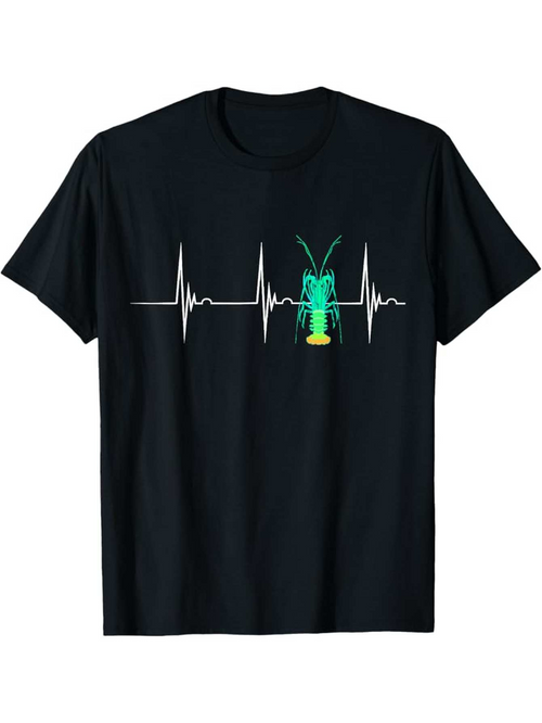 Men's Graphic T-Shirt Heartbeat Line With Vibrant Insect Resting On Black Shirt Cricket