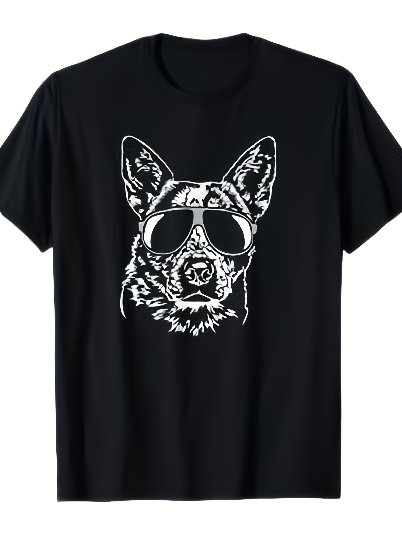 Men's Graphic T-Shirt Cool Sunglasses Wearing German Shepherd Under Bright Light Dog