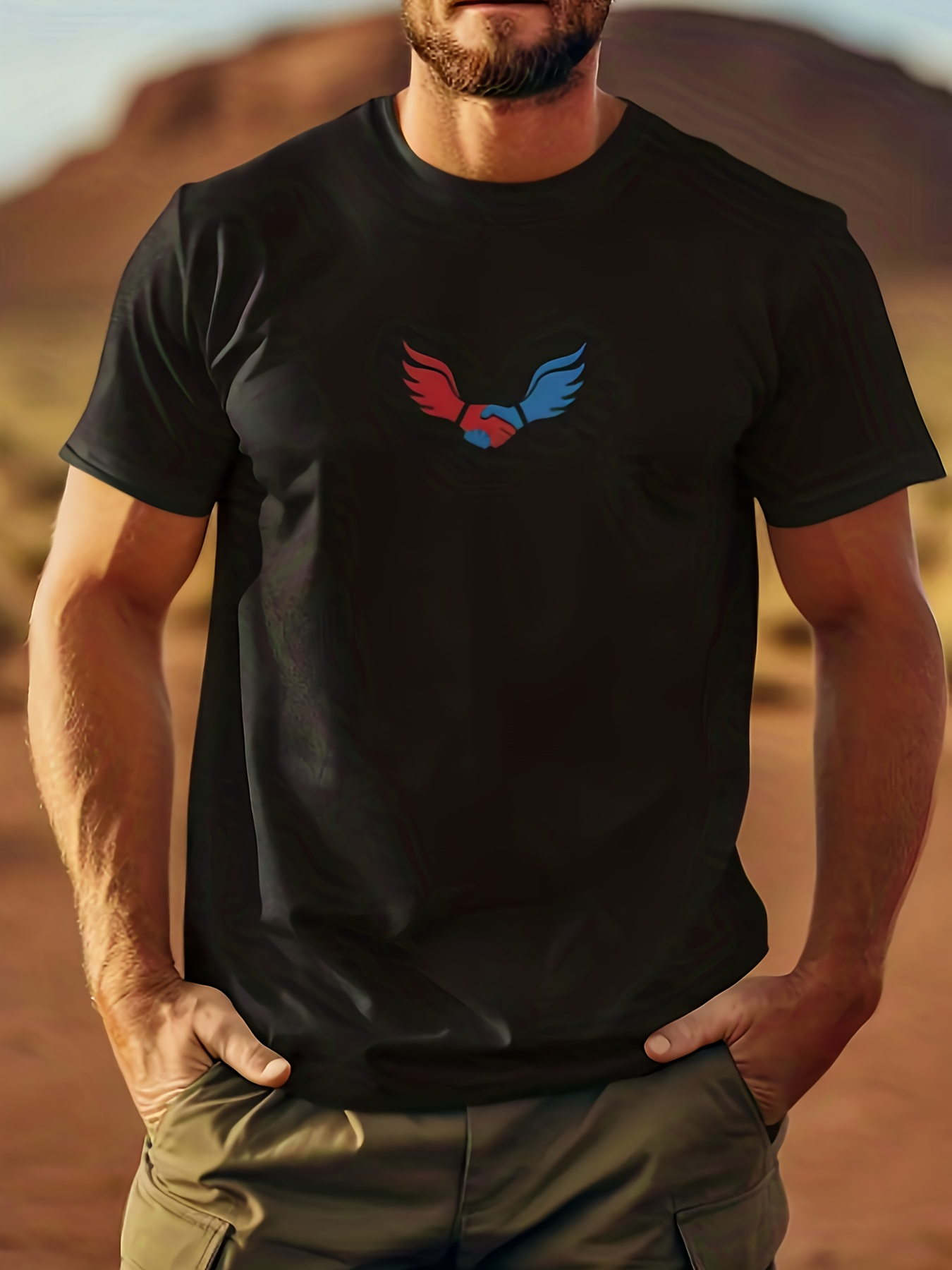 Men's Graphic T-Shirt Minimalist Wings Symbol With Vibrant Colors On Chest