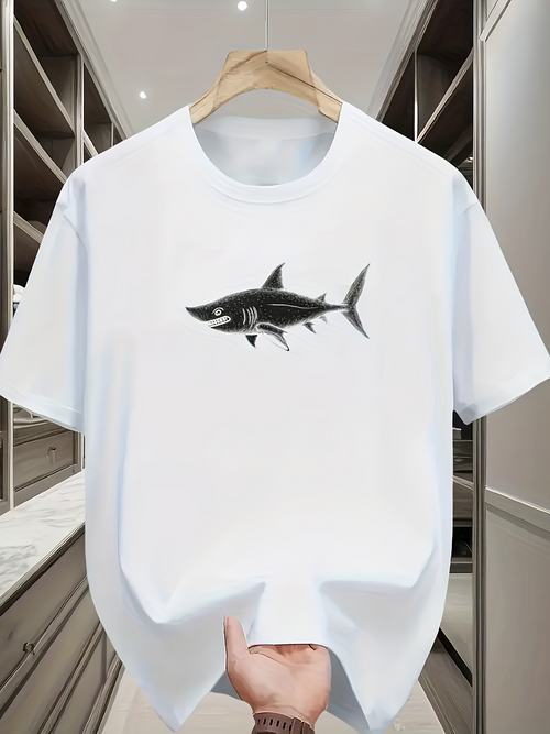 Men's Graphic T-Shirt Minimalist Hand Painted Black Shark Swimming Underwater Shark