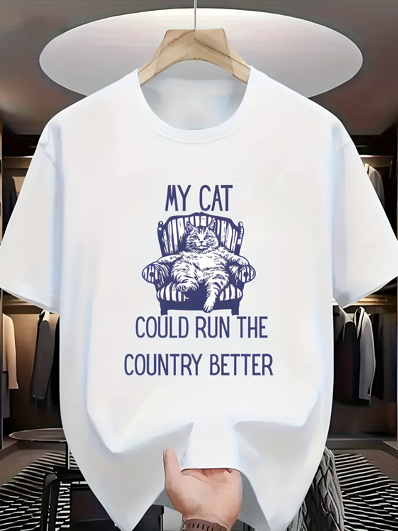 Men's Graphic T-Shirt My Cat Relaxing On Striped Armchair With Playful Humorous Ruling Expression Cat