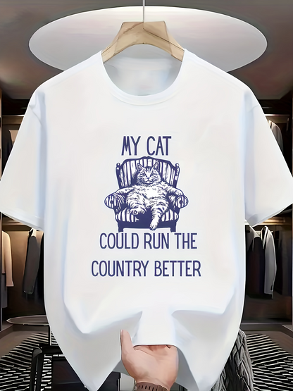 Men's Graphic T-Shirt My Cat Relaxing On Striped Armchair With Playful Humorous Ruling Expression Cat