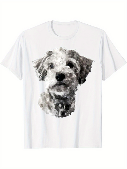 Men's Graphic T-Shirt Artistic Watercolor Painted Portrait Of Fluffy Gray Dog