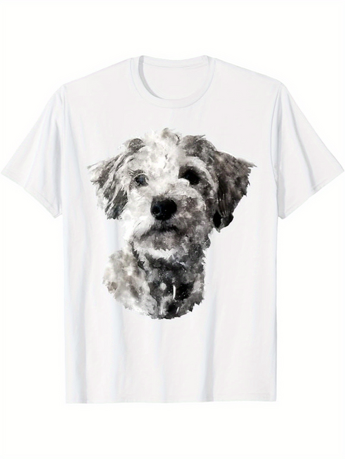 Men's Graphic T-Shirt Artistic Watercolor Painted Portrait Of Fluffy Gray Dog