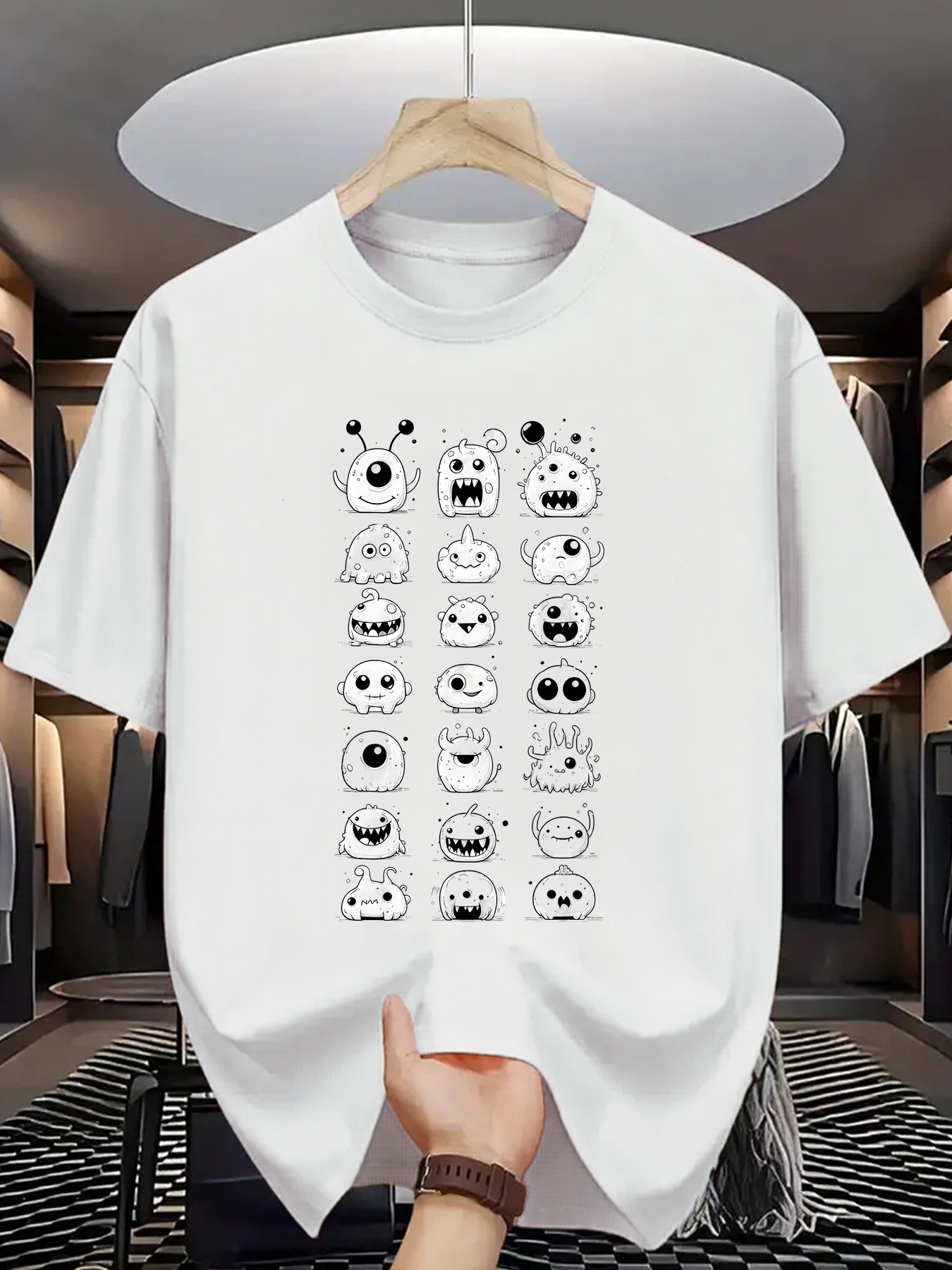 Men's Graphic T-Shirt Playful Cartoon Monsters Lined Up With Whimsical Expressions Monster