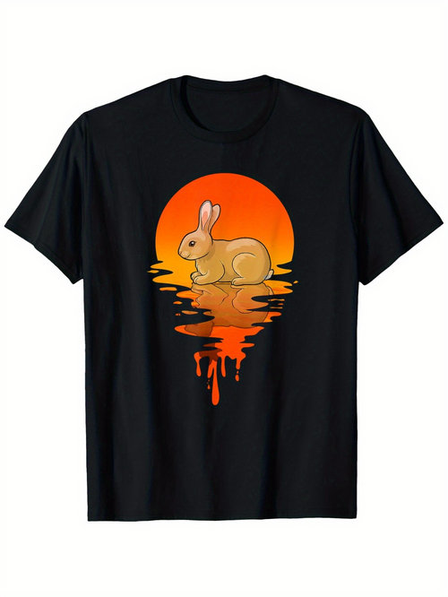 Men's Graphic T-Shirt Golden Sunset Reflections With Rippling Water Under Gentle Rabbit
