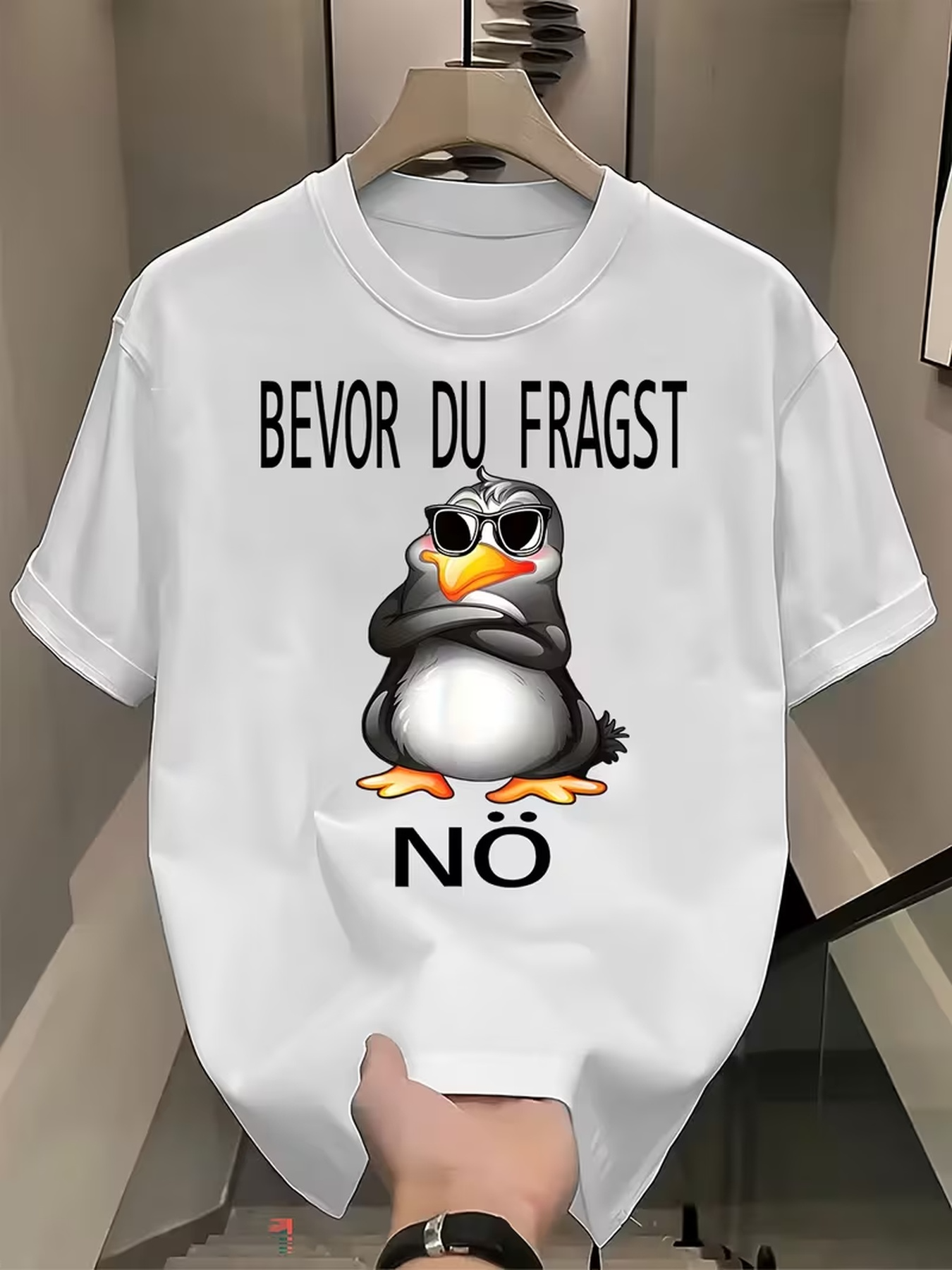 Men's Graphic T-Shirt Cool Sunglasses Penguin With Bold Lettering Among Contrasting White Shirt