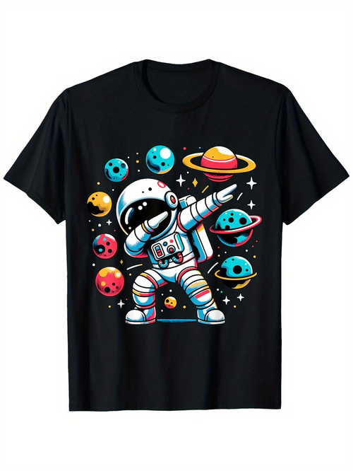 Men's Graphic T-Shirt Colorful Outer Space Planets Orbiting A Dab Dancing Astronaut