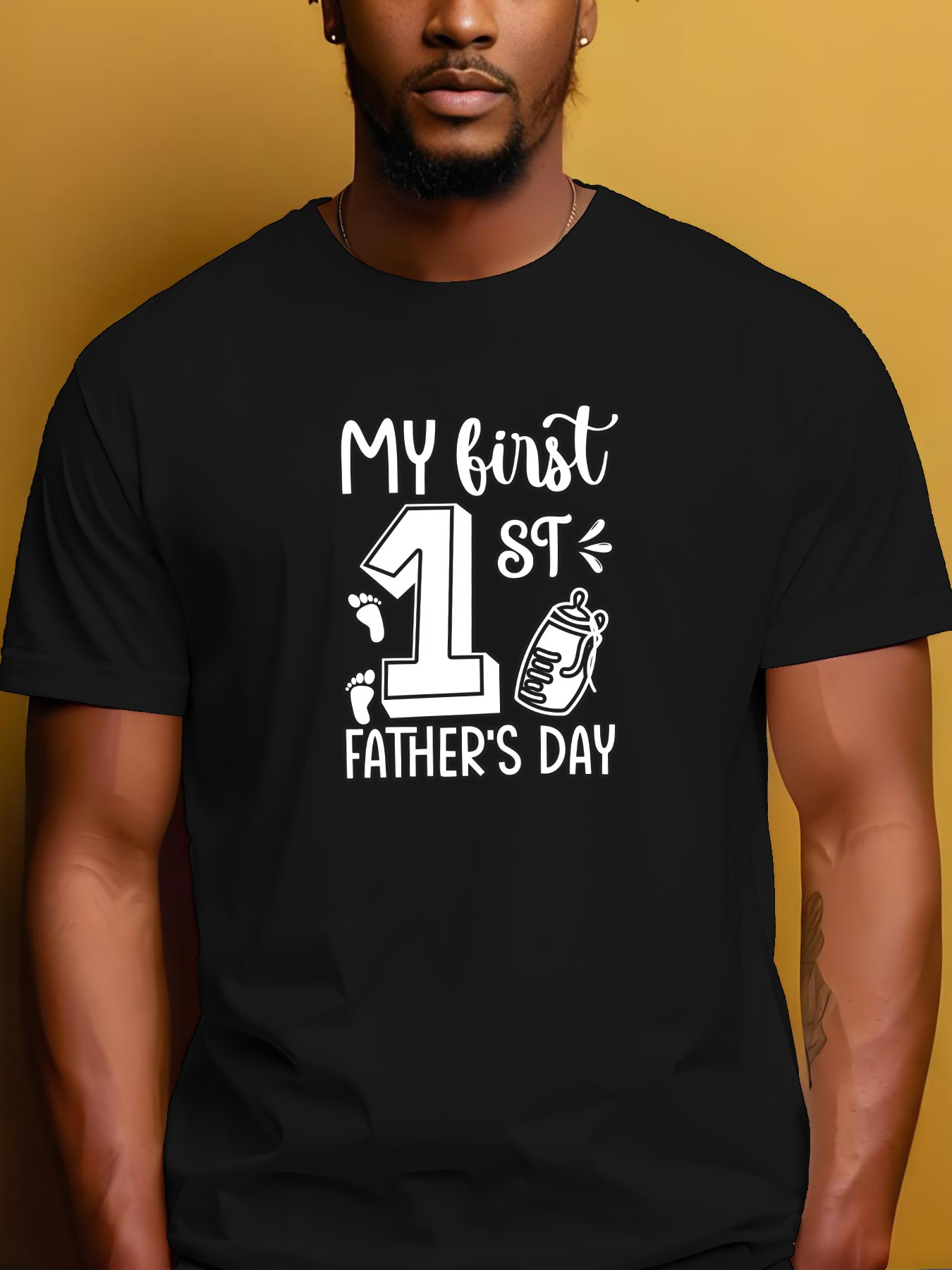 Men's Graphic T-Shirt My First Fathers Day Bold Graphic Numbers And Baby Bottle Illustration