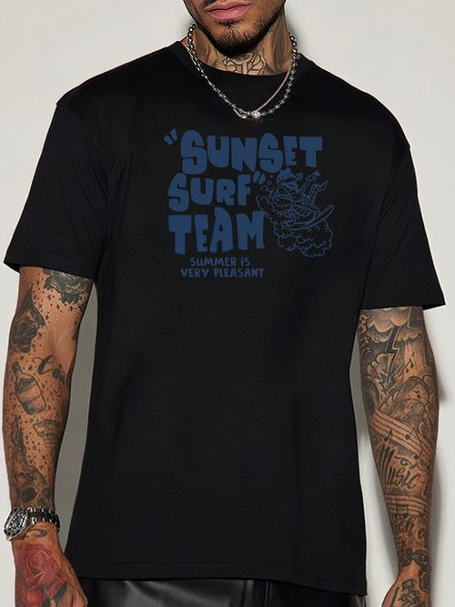 Men's Graphic T-Shirt Sunset Surf Team With Vintage Graphic And Faded Wave Elements Surfer