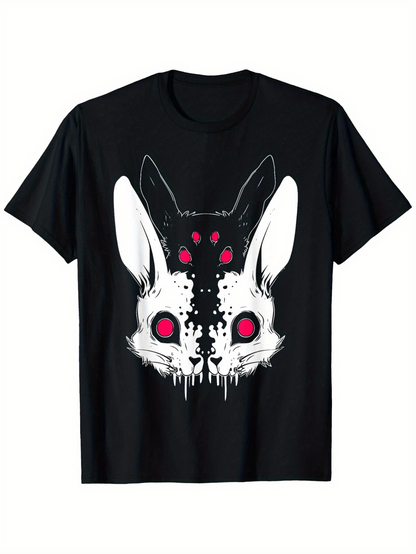 Men's Graphic T-Shirt Surreal Melting Shadows With Crimson Eyes Surrounded By Haunting Rabbit