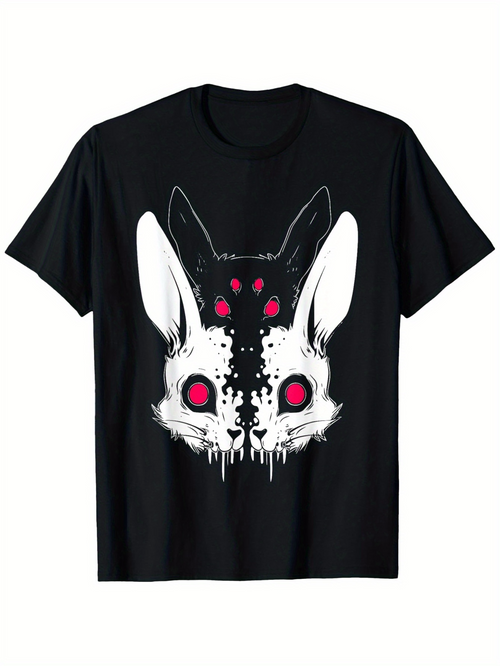 Men's Graphic T-Shirt Surreal Melting Shadows With Crimson Eyes Surrounded By Haunting Rabbit