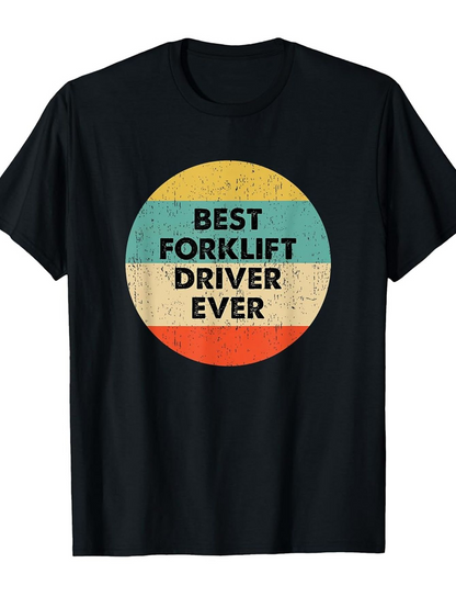 Men's Graphic T-Shirt Best Forklift Driver Ever Retro Colored Circle Print T Shirt