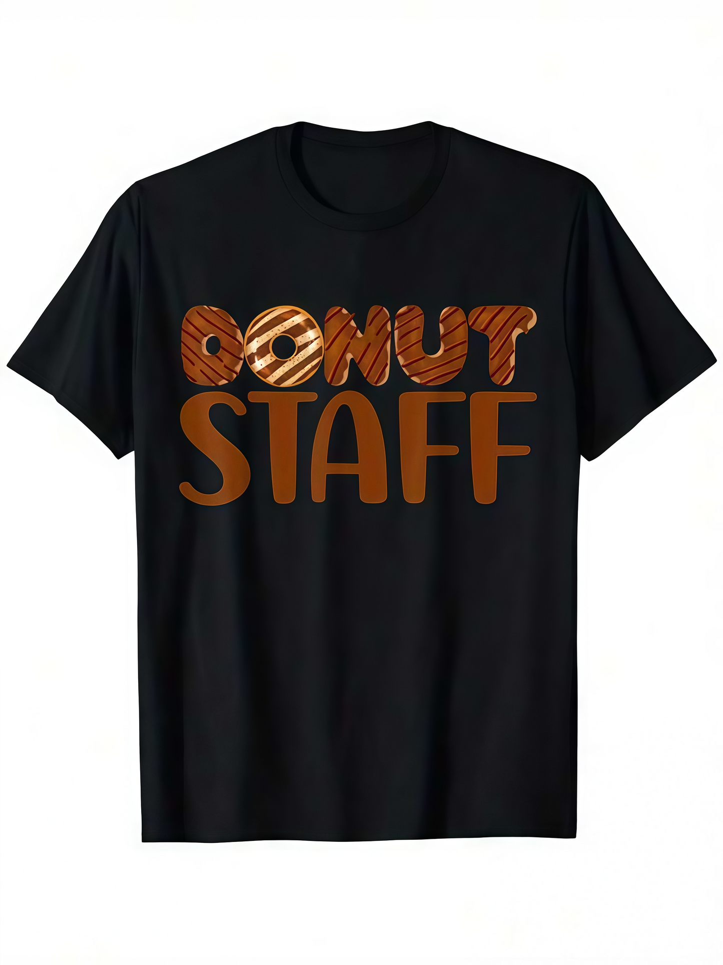 Men's Graphic T-Shirt Donut Staff With Icing Striped Letters And Playful Doughnut Graphic