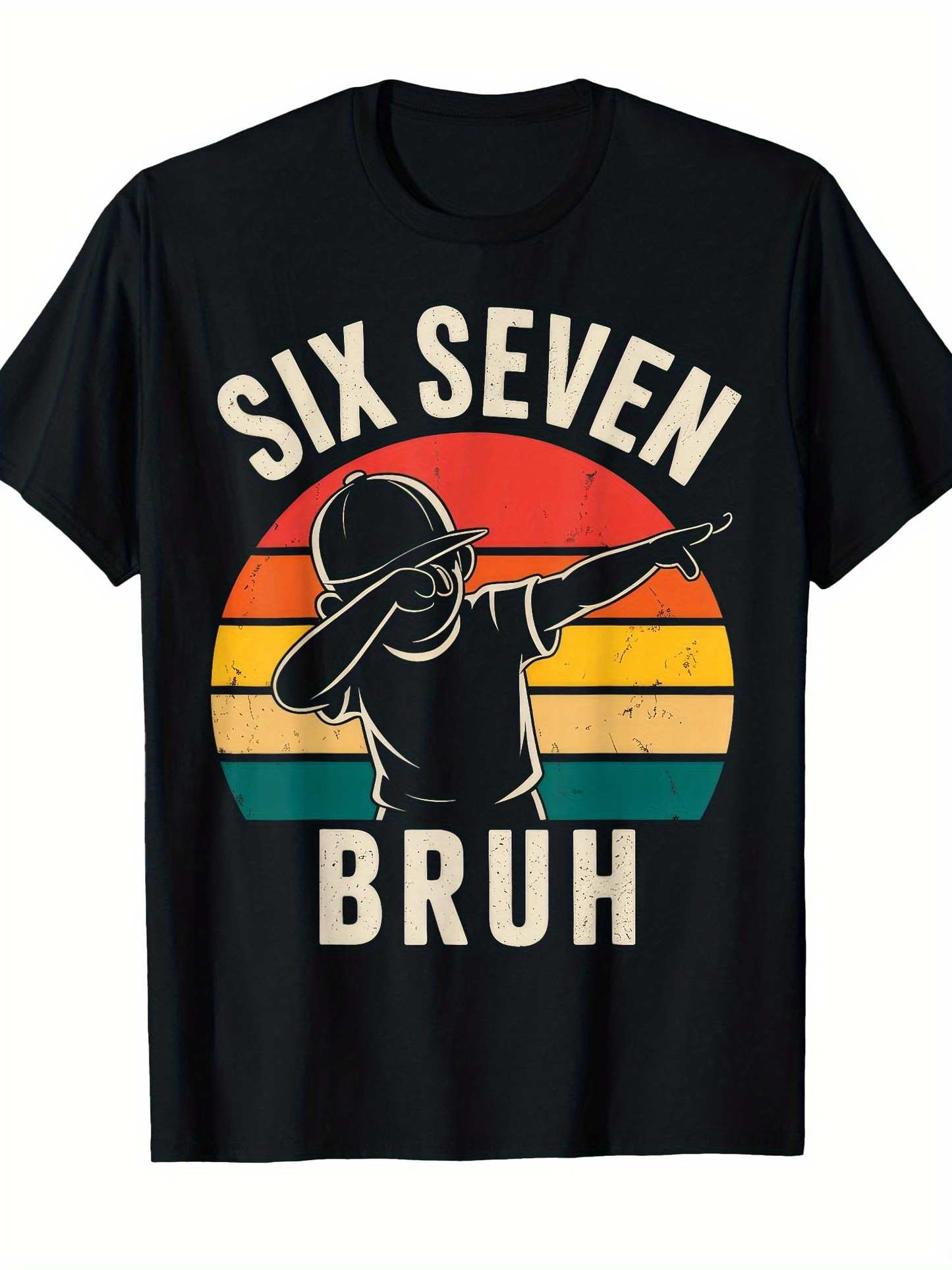 Men's Graphic T-Shirt Six Seven Bruh Sunset Vintage Stripe Dab Silhouette Boy