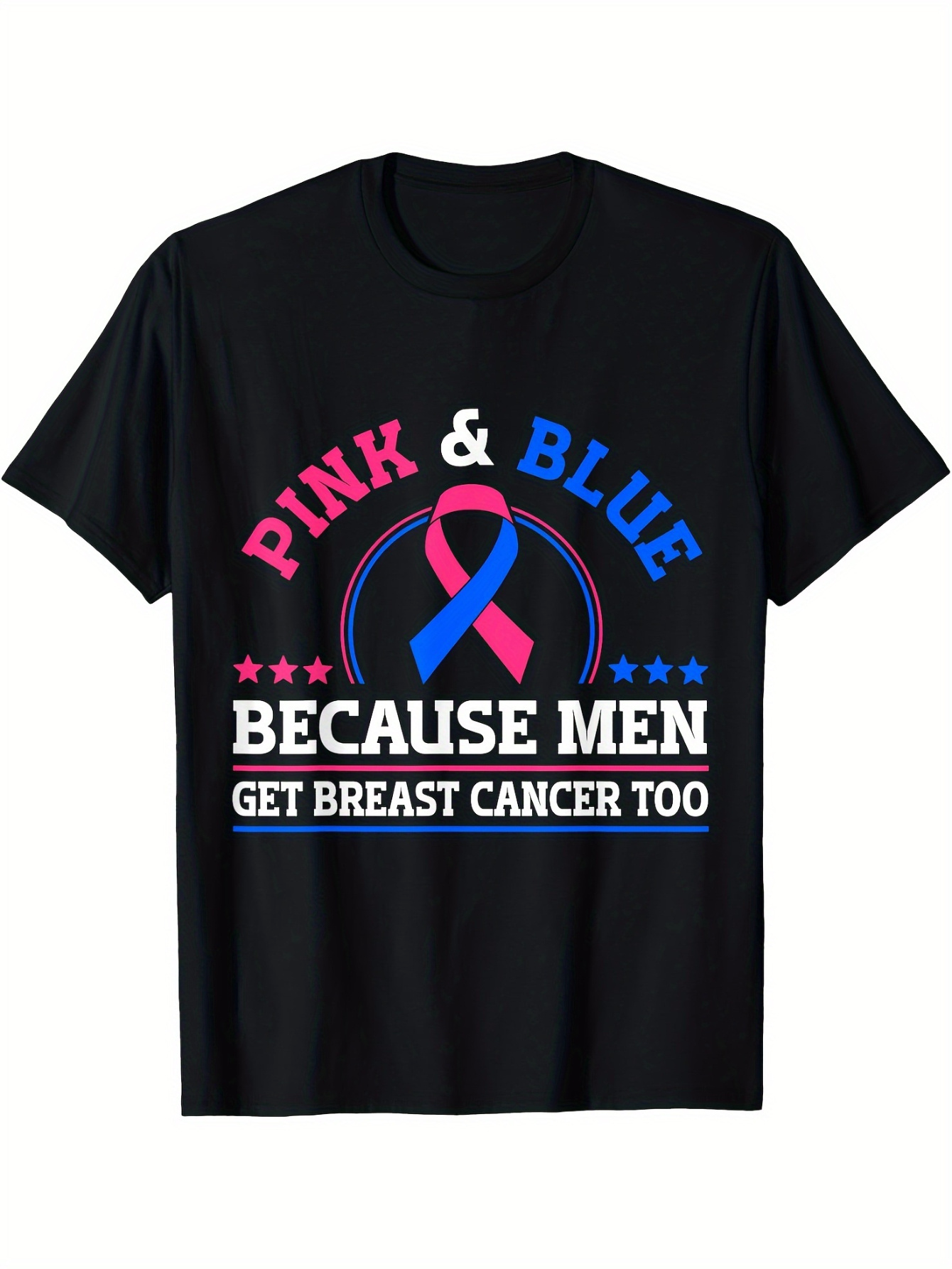 Men's Graphic T-Shirt Pink Blue Ribbon Among Stars With Cancer Awareness Message Men