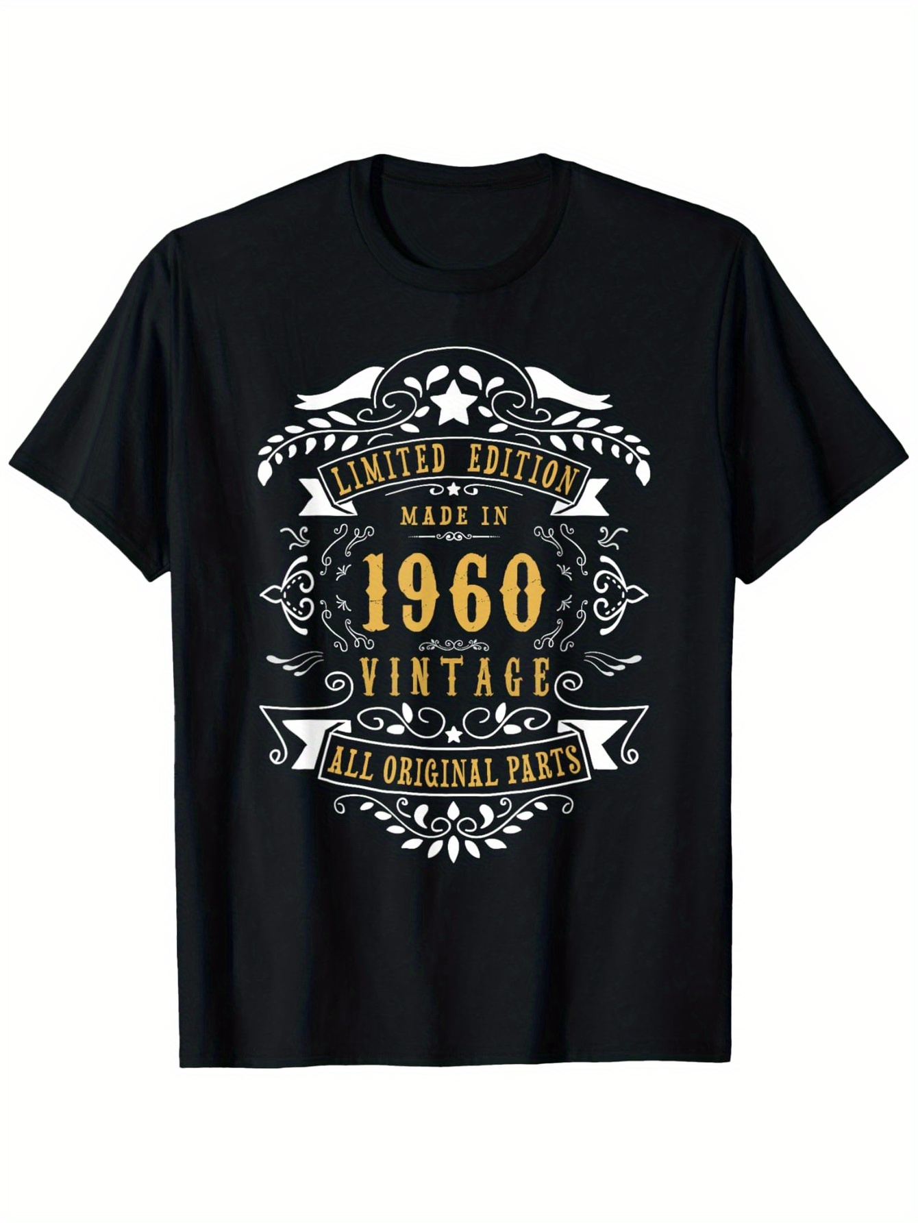 Men's Graphic T-Shirt Limited Edition Made In Gold Lettering With Flourishes Vintage 1960 T Shirt