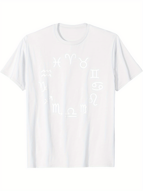 Men's Graphic T-Shirt Celestial Circle With Astrological Zodiac Signs On White T Shirt