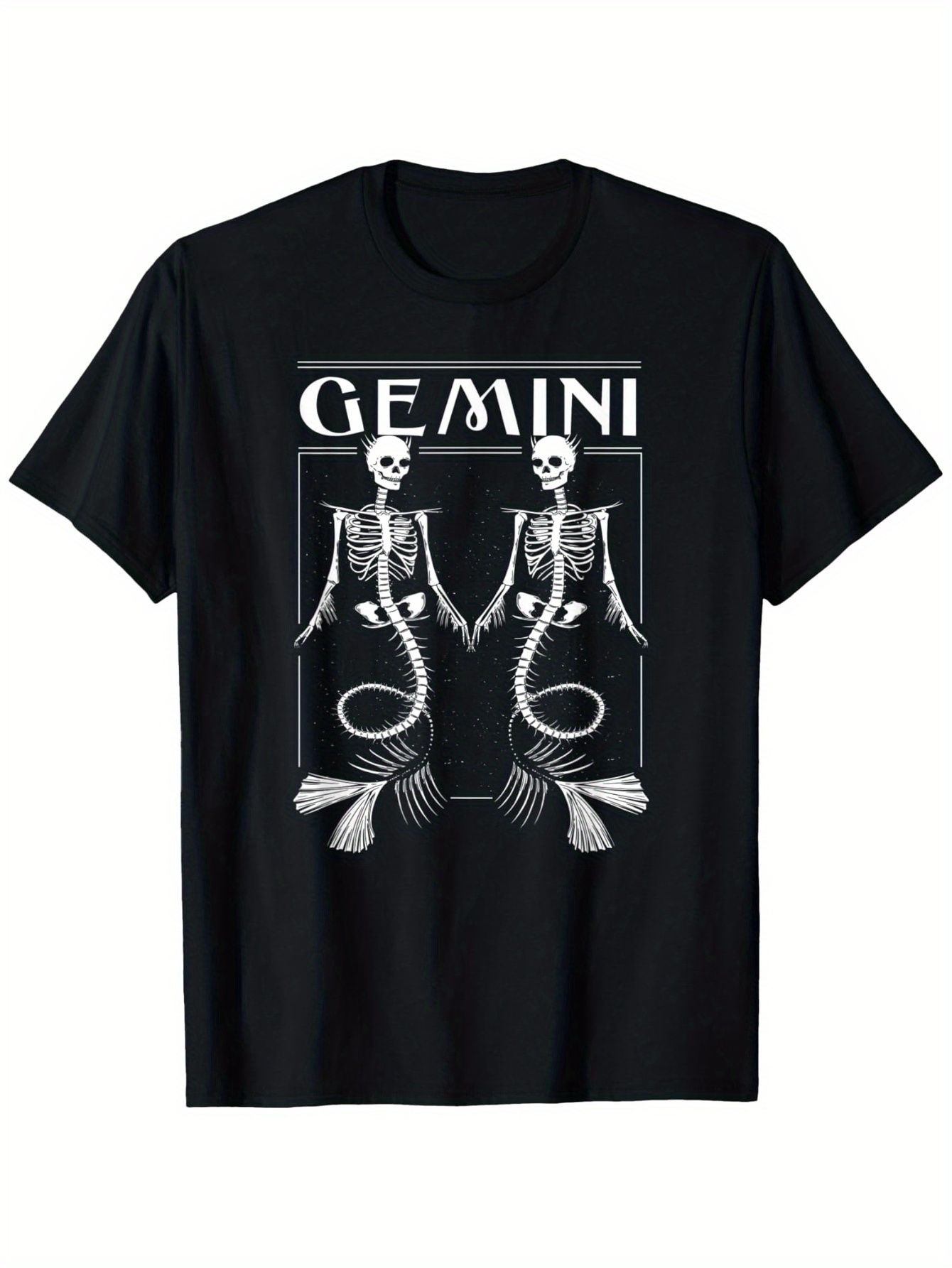 Men's Graphic T-Shirt Gemini Skeleton Mermaids Sitting Side By Side Facing Outward