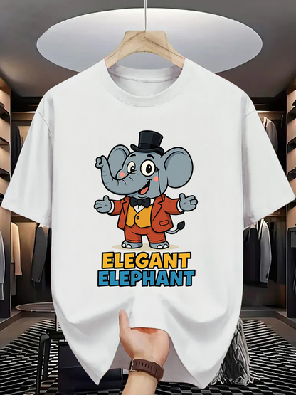 Men's Graphic T-Shirt Elegant Elephant In Red Jacket With Bow Tie And Top Hat Elephant