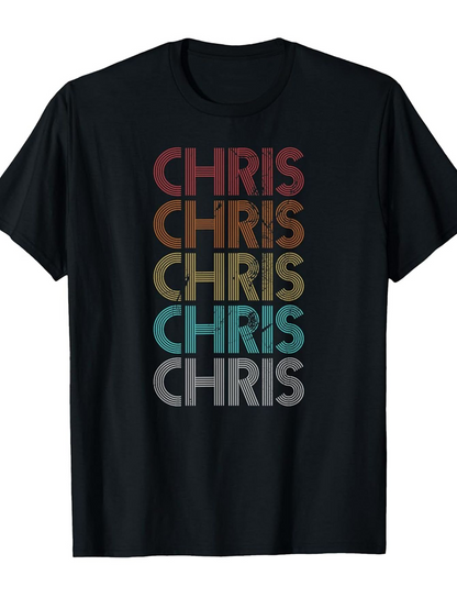 Men's Graphic T-Shirt Multicolor Faded Retro Typography Pattern Stacked Name Chris